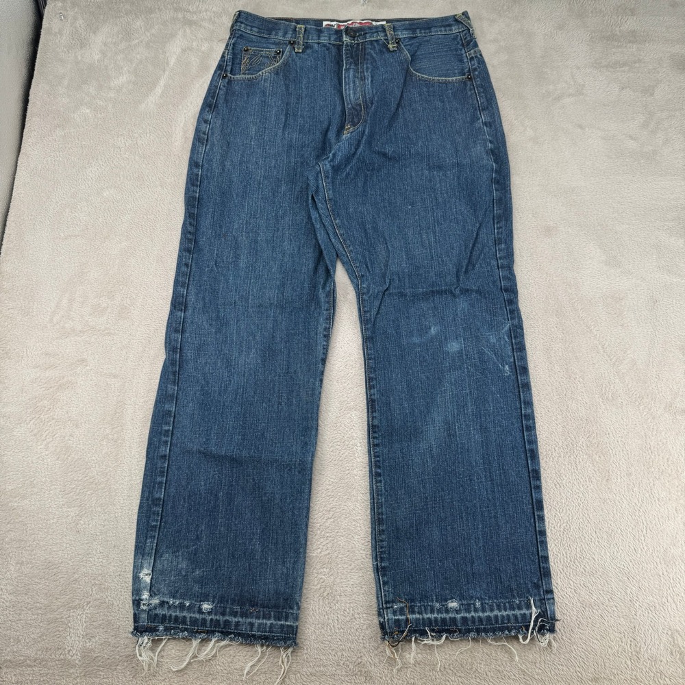 Vintage Y2K Stone Touch Jeans Mens 36x32 Preowned Blue Denim Raw Hem‎ Streetwear